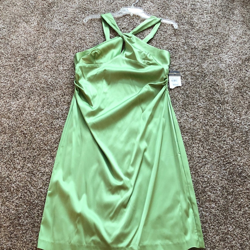 Donna Ricco Strapless Satin Dress in Lime